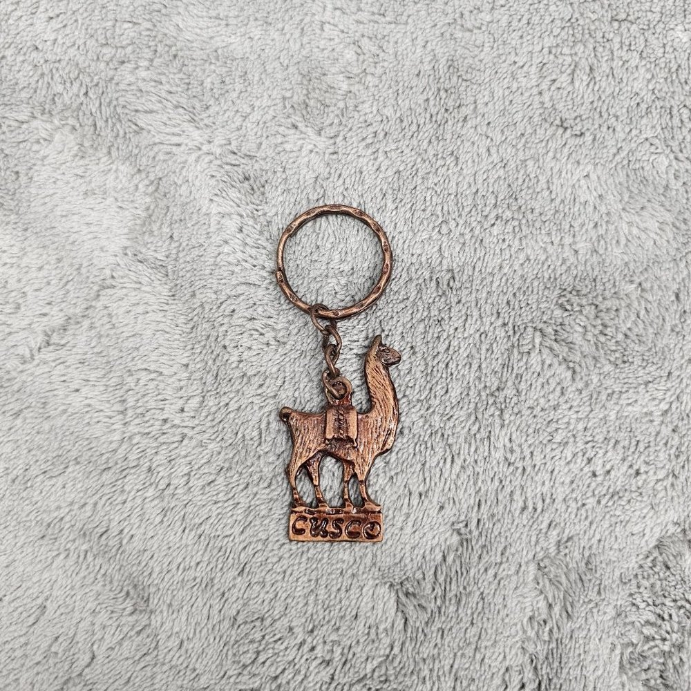 Cusco Peru Keychain Alpaca Lama Copper colored Metal Peruvian Souvenir